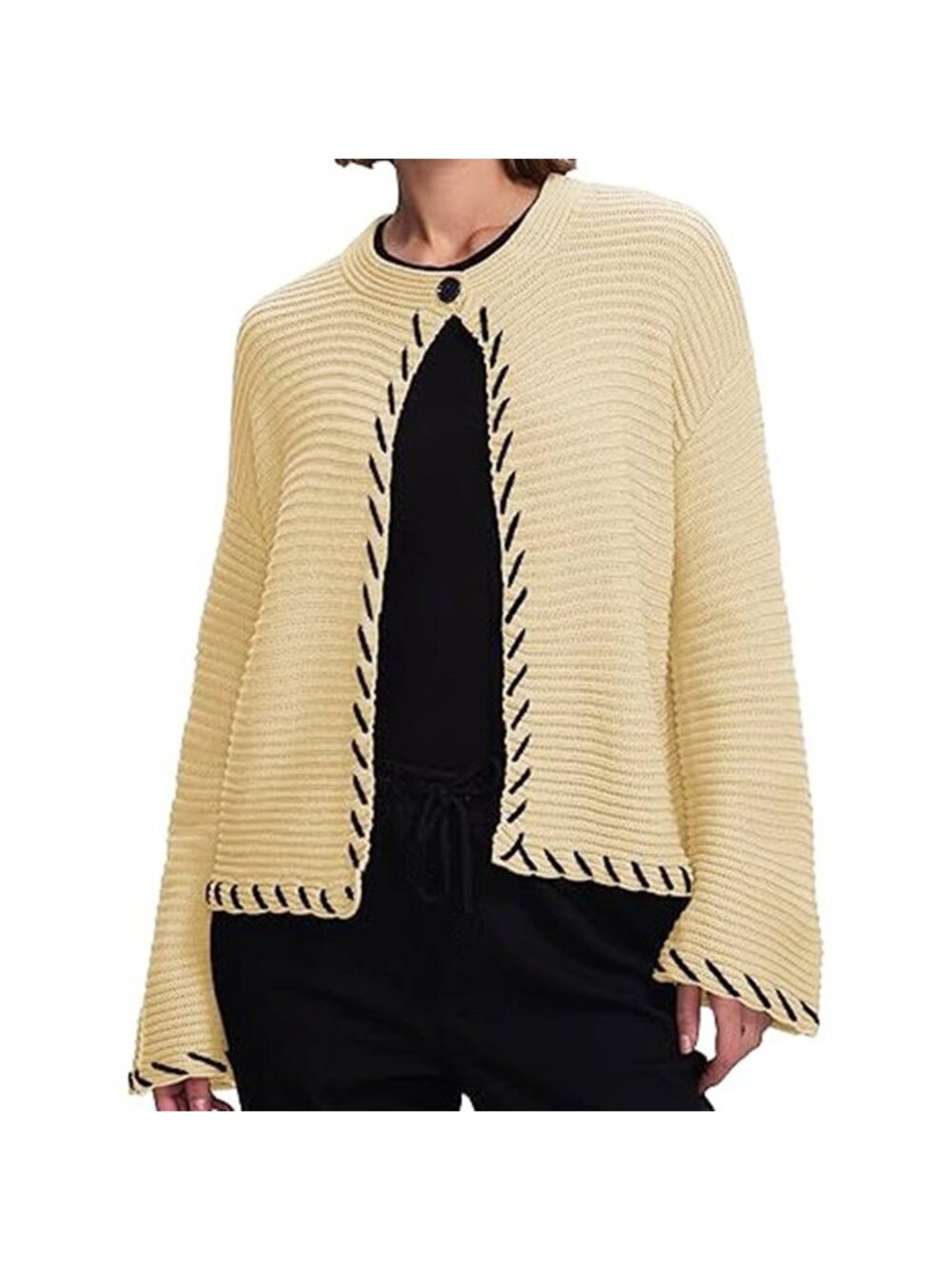 Women's Cropped Cardigan Sweater Bell Sleeve Chunky Open Front Apricot Size XL